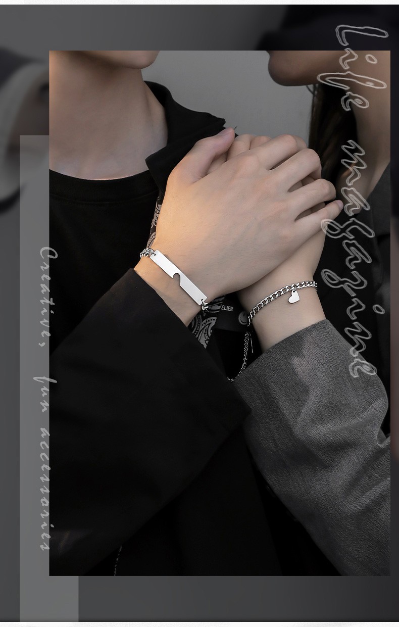 感应相吸磁铁手链女网红街头钛钢手饰学生异地恋礼物女友情人节情侣一