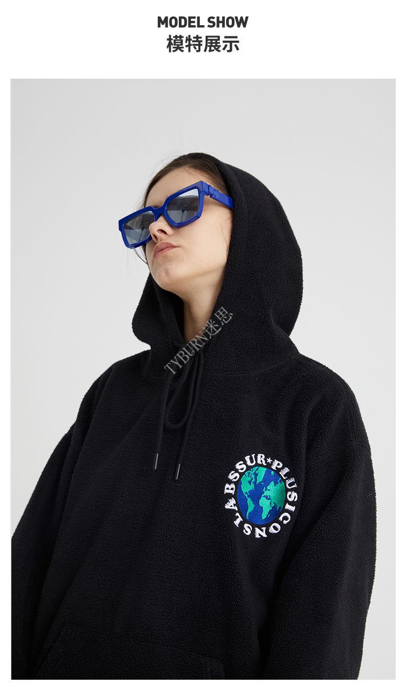 iconslab联名ssur plus圈星地球薄款卫衣情侣建鹏同款oversize 黑色