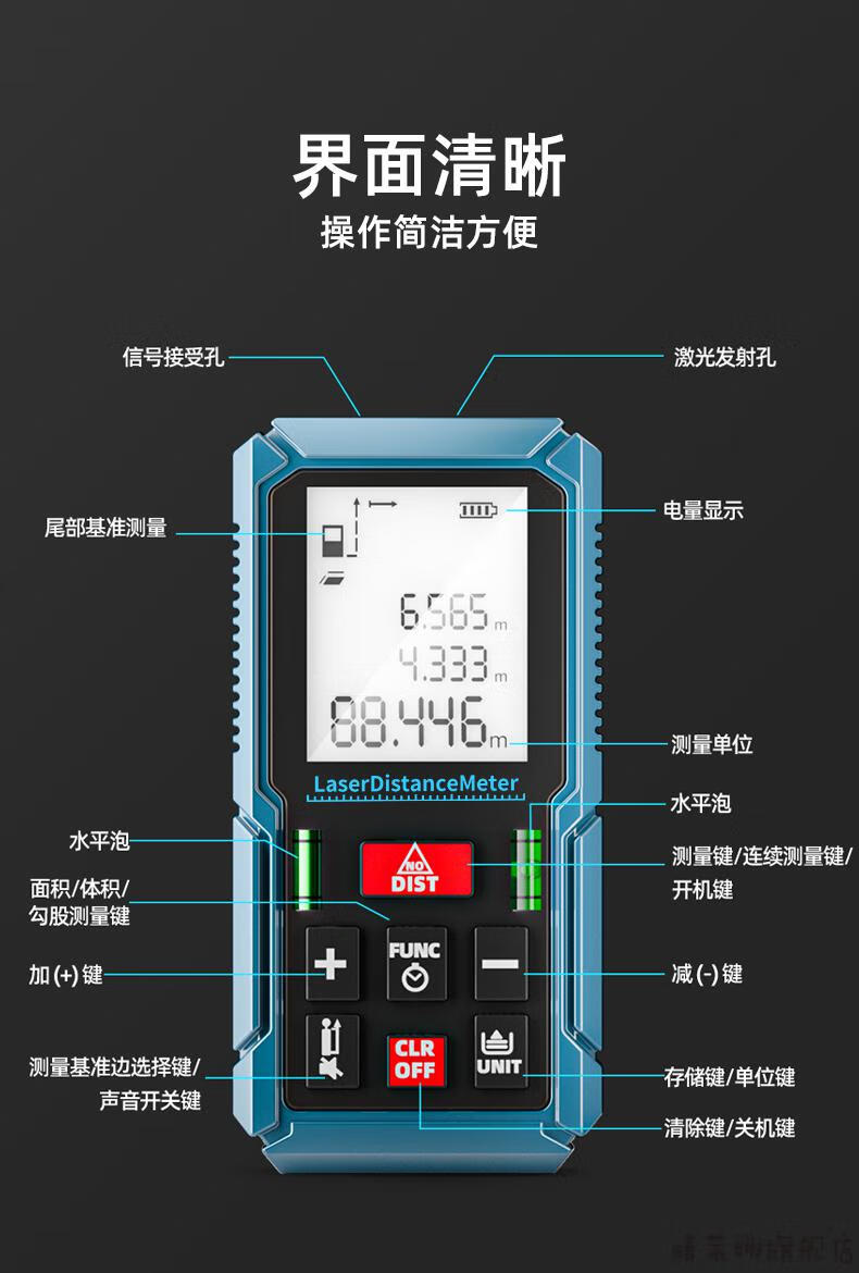 富格激光测距仪高精度手持测量尺距离测量仪量房神器电子尺普通款50米