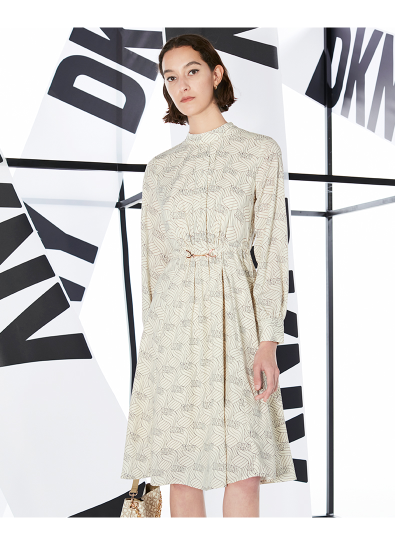 dkny/唐可娜儿2022夏季新款字母印花腰部链条装饰长袖