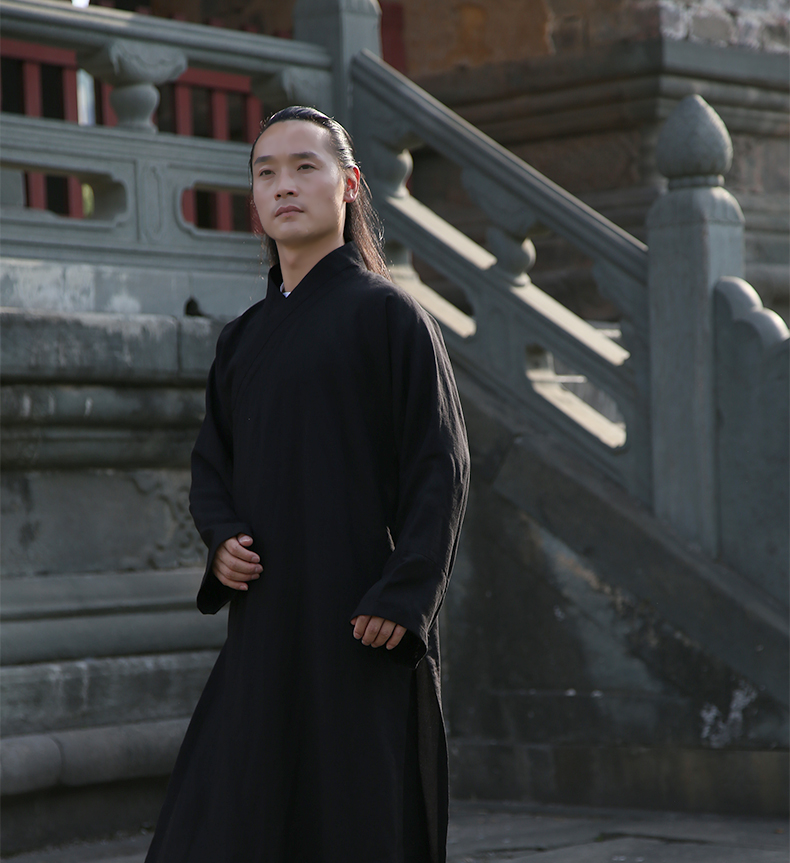 武极堂斜襟道士服全套中国风蚕丝麻长袍道袍男女款太极