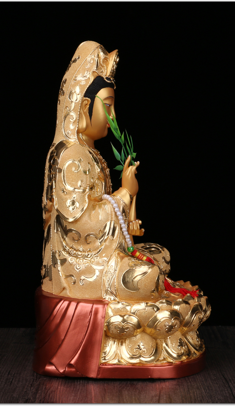 香樟木雕观世音菩萨雕像沙金观音神像家用客厅南海观音佛像摆件 【10