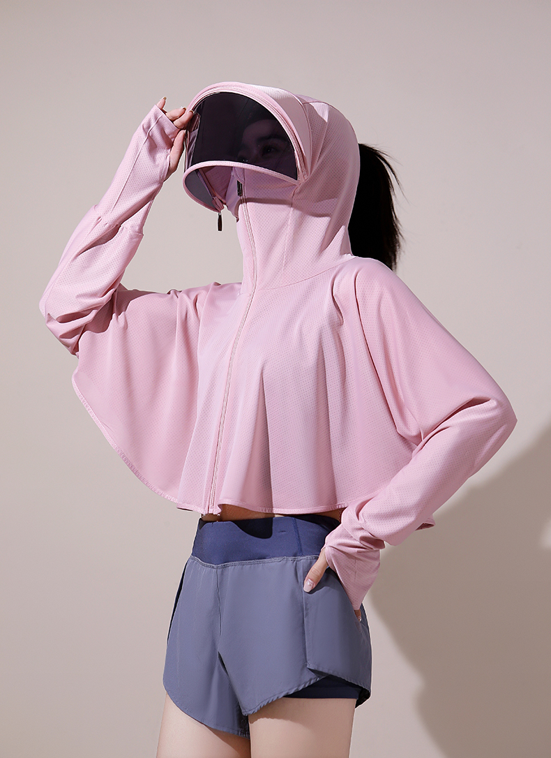 玛妮菲女装冰丝防晒衣女2022新款夏季骑行面罩连帽防晒服短款薄罩衫