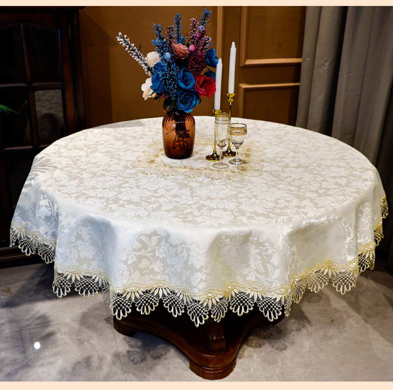 欧式圆桌桌布家用圆形2021新款酒店高级感餐厅饭店蕾丝边台布布艺金花