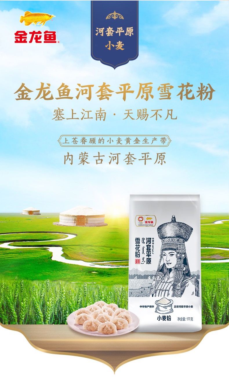 金龙鱼面粉河套平原雪花粉小麦粉5kg(1kg*5袋) 5kg礼盒装【图片 价格