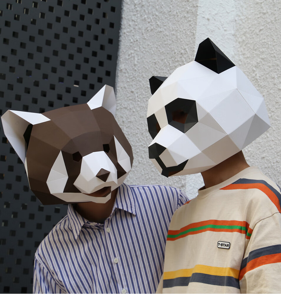 动物纸模搞怪头套diy 创意大熊猫纸模头套面具手工折纸动物diy抖音ins
