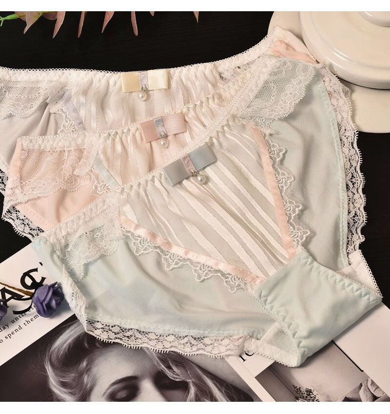 12条日系甜美蕾丝内裤女冰丝女生韩版女内裤女士低腰式短裤学生二条装