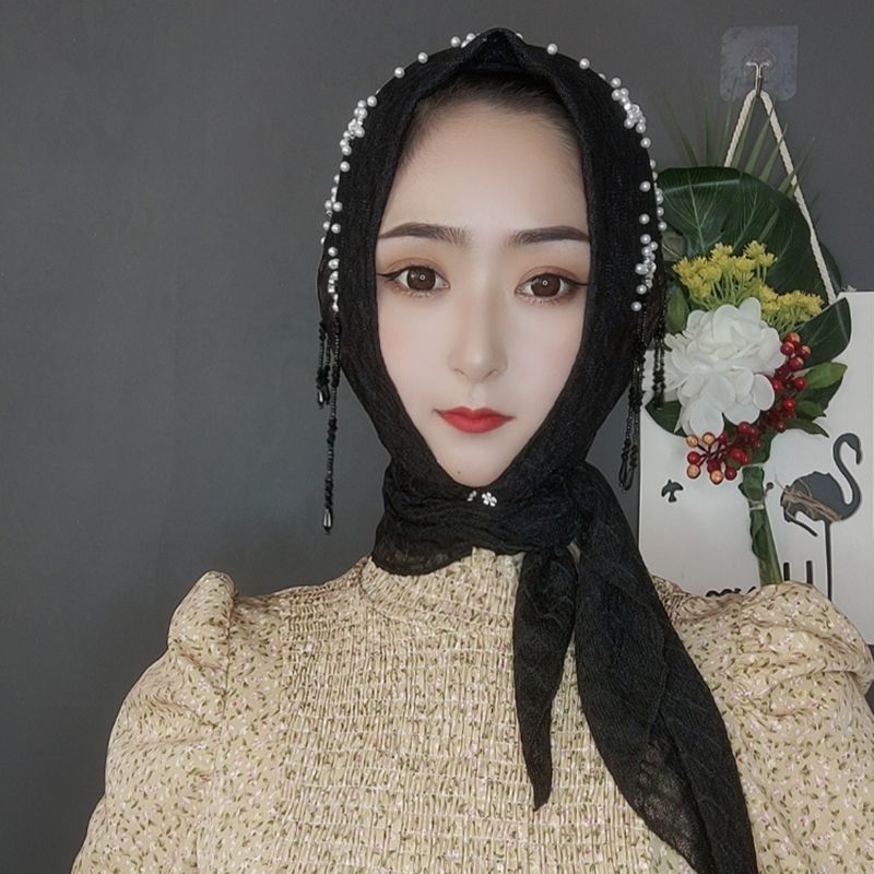 回族女人的套头纱巾穆丝林回族头巾帽子新款纱巾流苏盖头三角巾方便