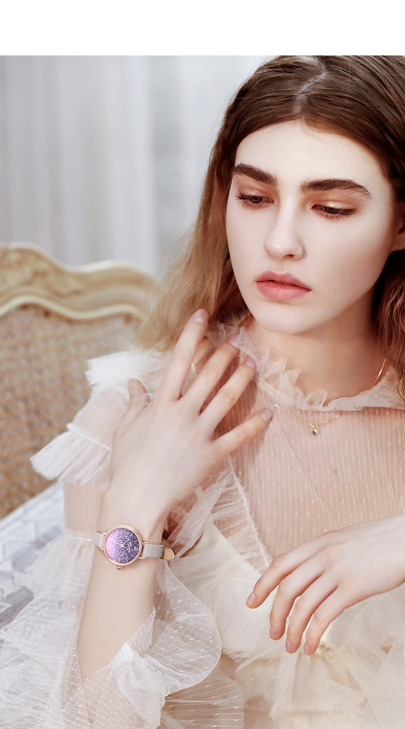 罗拉rose 紫晶表ins风满天星手表石英腕表皮带女生女表 lr2220 粉水晶