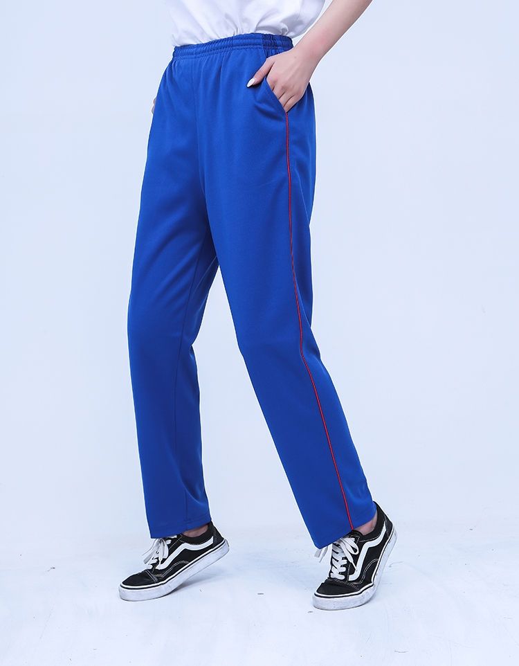 校裤两条杠深蓝色直筒夏季束脚宽松 学生校服裤子蓝色两道杠运动休闲