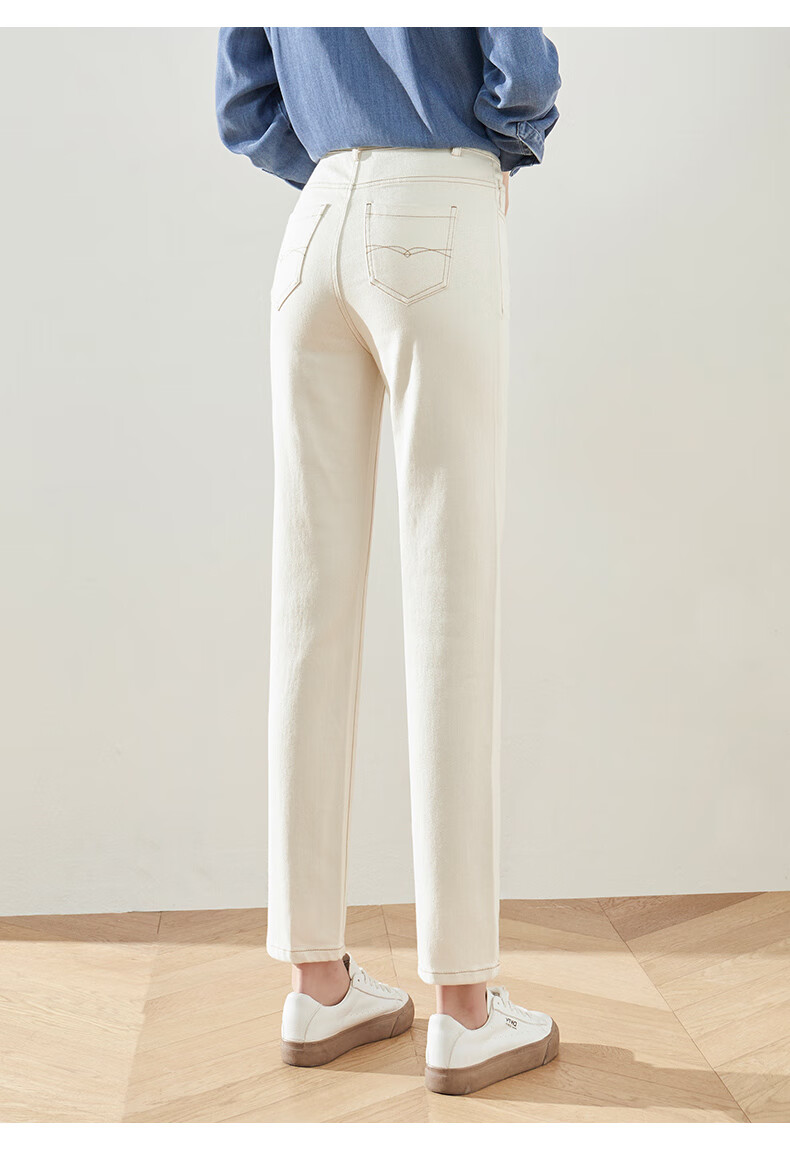 娅丽达高端女裤直筒三防牛仔裤女米色裤子2022春季新款显瘦九分裤米色