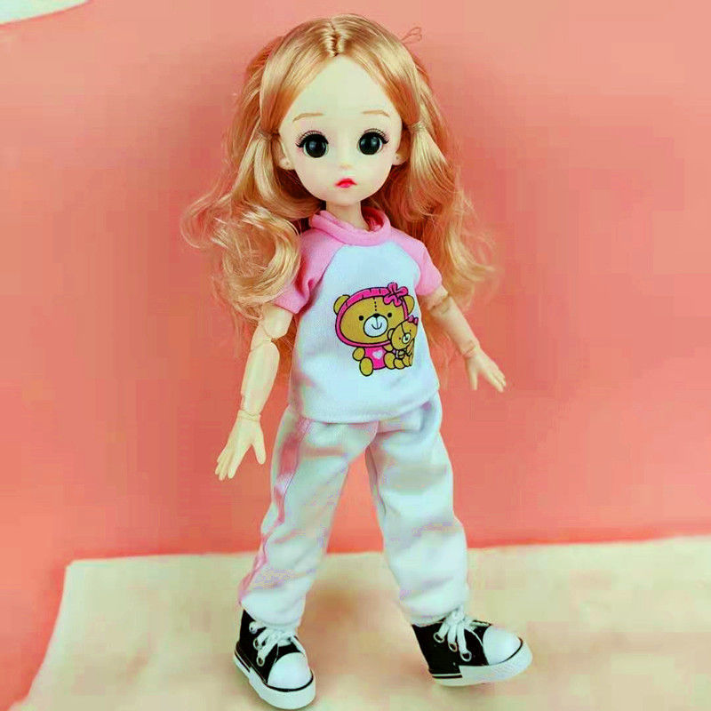 长头发娃娃 30厘米芭比娃娃3d真眼21关节可爱洋娃娃换装公主女孩玩具