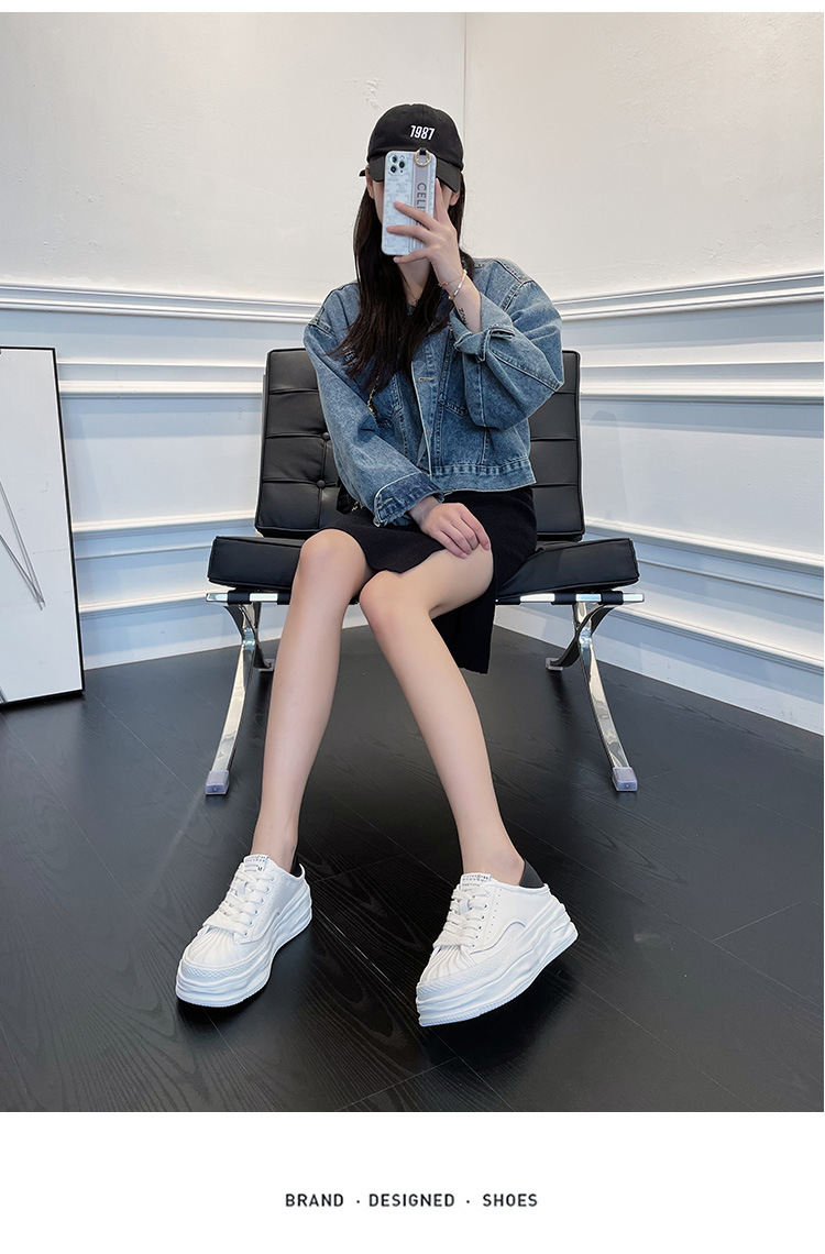 溶解小白鞋女踩脚两穿单鞋内增高韩版休闲风女鞋32-40码 白黑 34