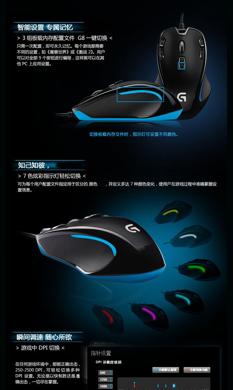g300s有线游戏鼠标机械电竞专用g102笔记本台式电脑宏编程 罗技 g300s