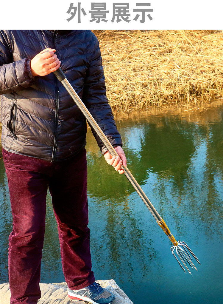 2022新款叉鱼钢叉多功能大倒刺不锈钢头可伸缩加厚杆渔叉子鱼插 大九