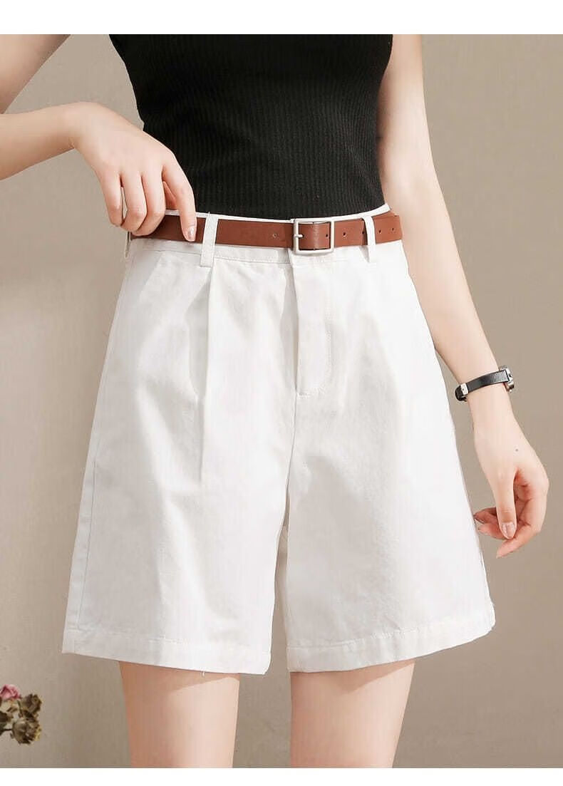 浪莎22年新款短裤女宽松薄款潮高腰休闲工装白色西装五分裤夏季夏天