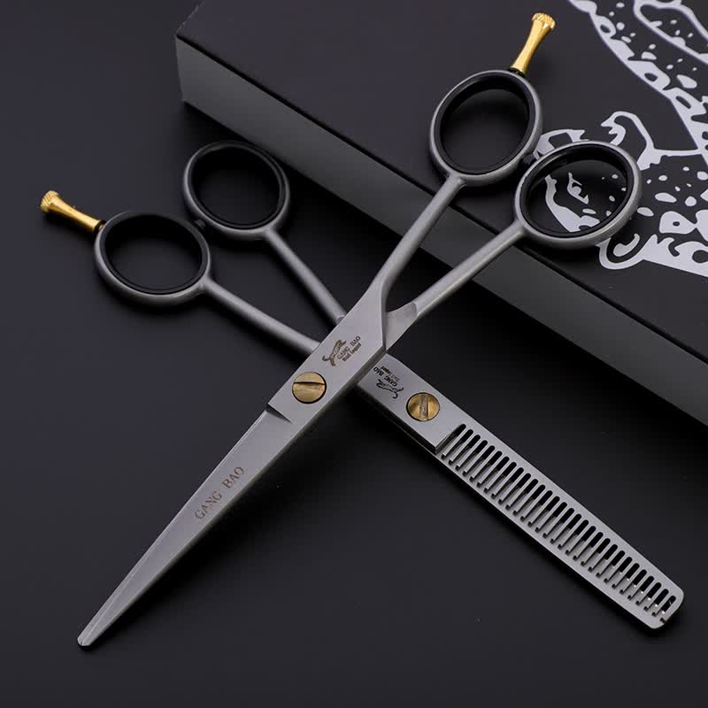 丛林豹爵士美发剪刀a字剪自磨剪套装理发剪刀平剪打薄牙剪55寸平剪a字