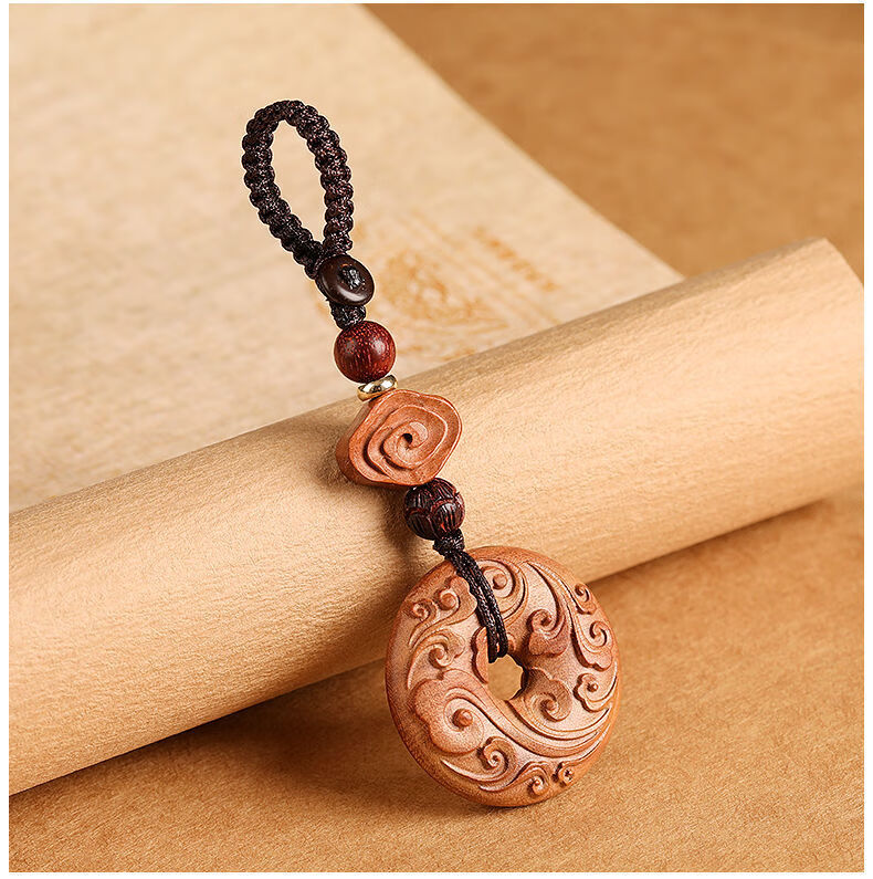 桃木护身符桃木平安扣汽车钥匙扣挂件本命年转运钥匙链挂坠男女个性