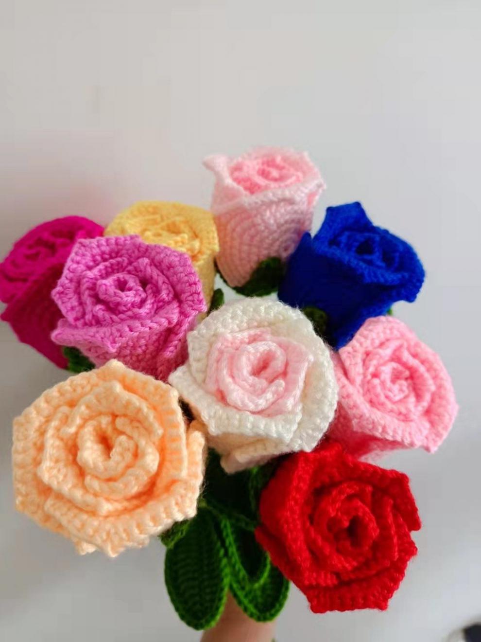 甄萌毛线花束成品手工编织玫瑰花钩针手作玫瑰毛线花情人节礼物生日