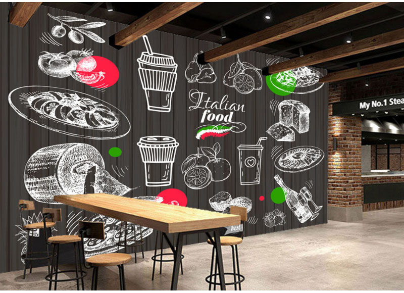 美食个性咖啡厅甜品店背景墙纸壁纸西餐厅蛋糕店休闲吧墙布壁画整张