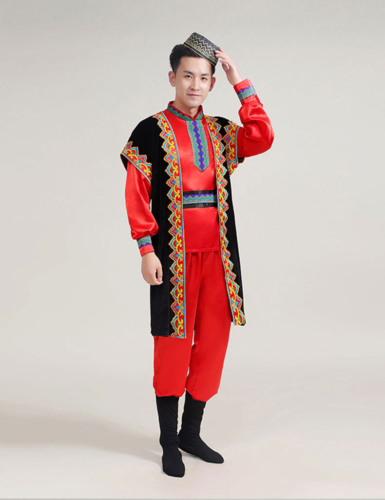 珍妮羊少数民族服装男新疆维吾尔族服饰哈萨克塔塔尔族舞蹈演出服回族