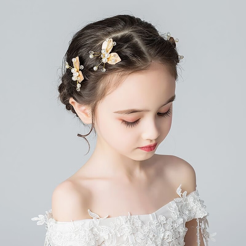 儿童花环头饰公主森系花童发箍女童头花女孩演出走秀发饰4只金叶子发
