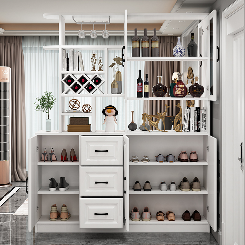 新夯线酒柜现代简约客厅隔断柜入户进门玄关柜鞋柜一体屏风玻璃门展示