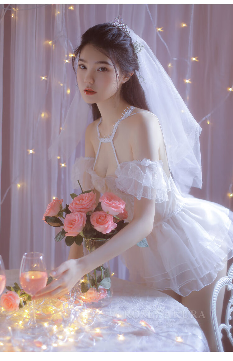 性感sm激情套装诱惑制服婚纱女睡衣白色纯欲新娘午夜魅力7709头纱发箍