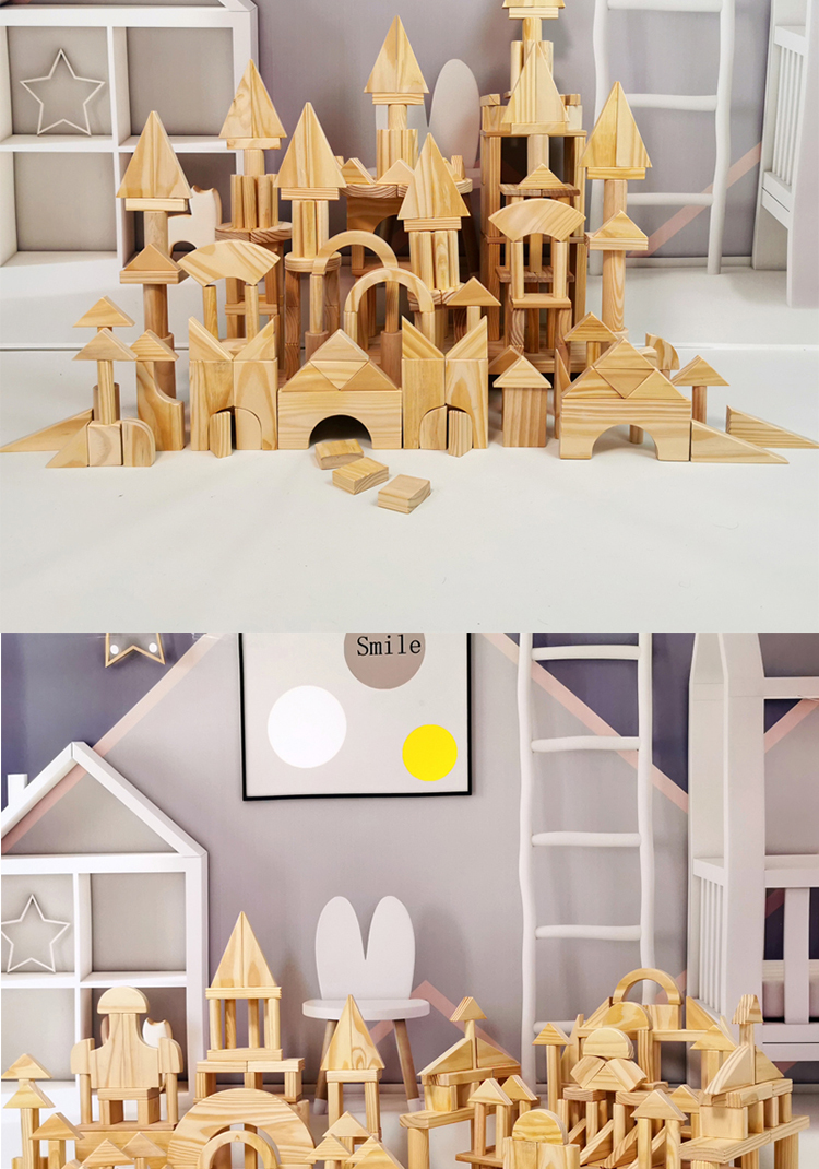 幼儿园教具早教建构区搭建实木积木大型儿童碳化木制原木超大松木定制
