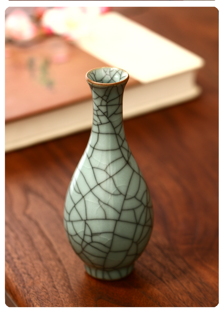 汝窑花瓶汝瓷花瓶 开片汝窑花器小号茶台花瓶花插中式仿古天青釉摆件