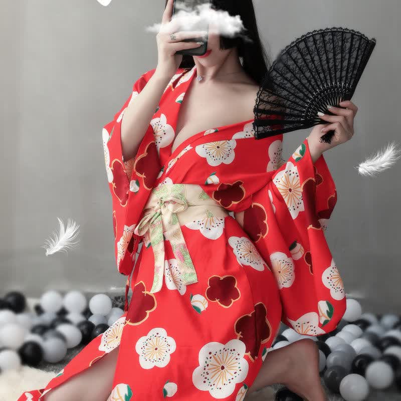 左婷日本和服睡衣性感樱花日系和服制服诱惑网红主播浴袍睡衣长款睡裙
