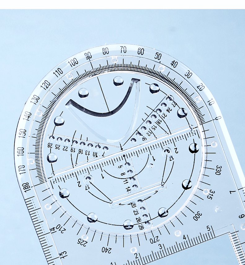 函数立体几何图形套装三角直尺量角器四年级画图绘画文具初中版透明蓝