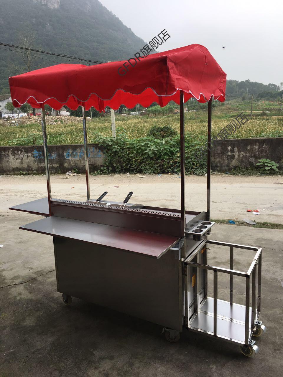 外卖流动夜市炸串水煮油炸手推臭豆腐扒炉小吃车燃气推车摆摊餐车