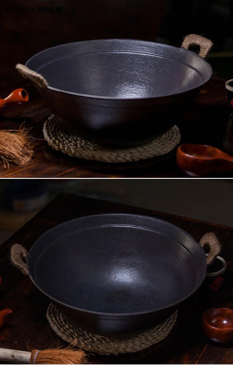 老式铸铁锅双耳炒锅生铁无涂层炒菜锅不粘锅家用燃气灶专用炒菜锅32cm