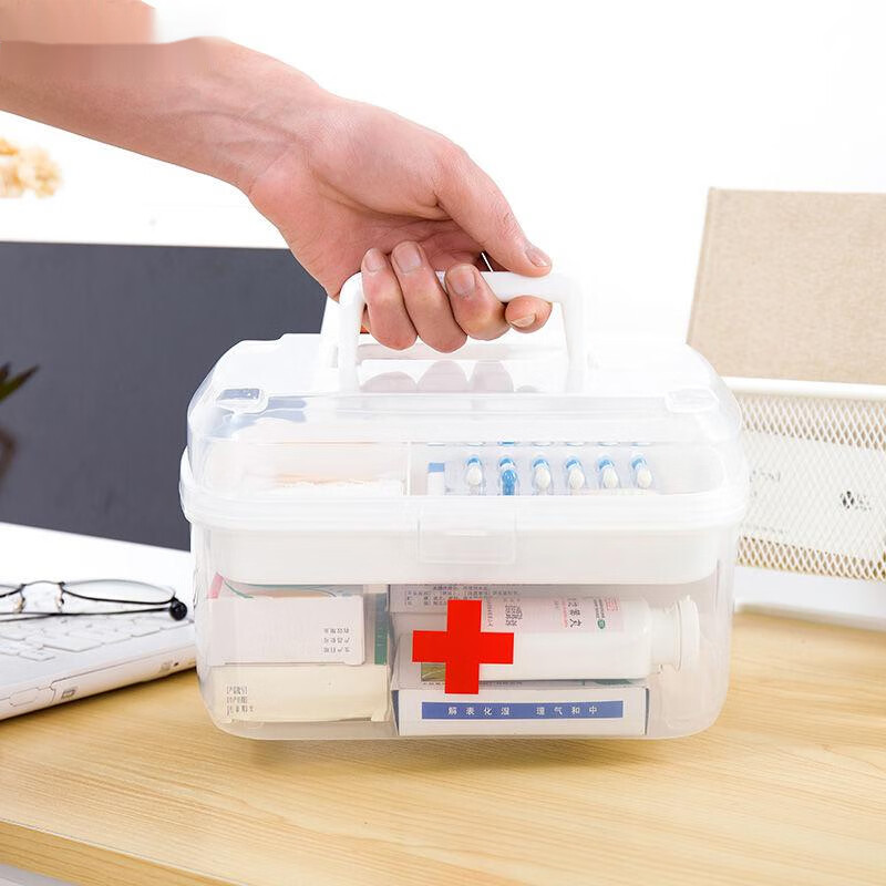 医药箱家用大容量急救箱医护多层药品应急收纳盒家庭装医药箱淡蓝色