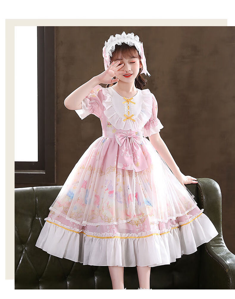缘丝霞洛丽塔儿童夏季连衣裙萝莉塔女孩裙子9-12岁女童公主裙夏天薄款