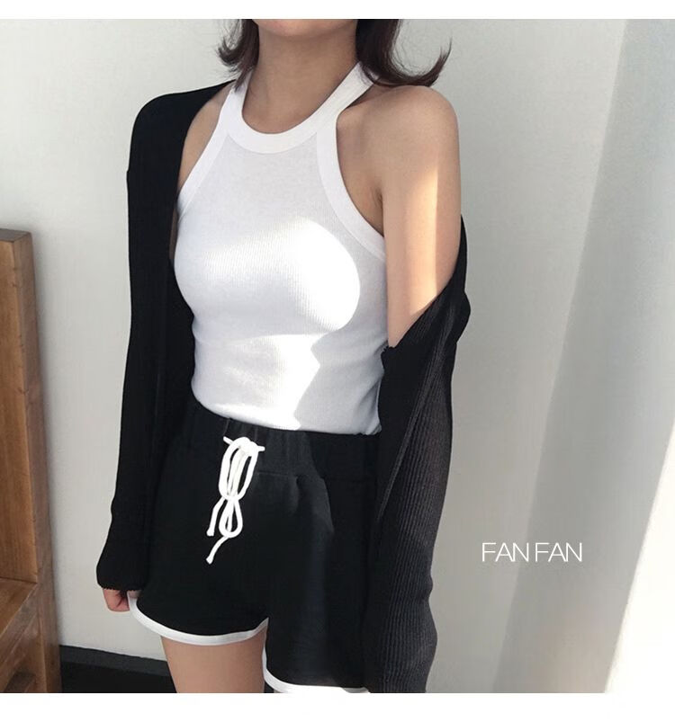 挂脖吊带夏季女装外穿运动小背心无袖挂脖吊带打底衫甜辣上衣内搭条纹