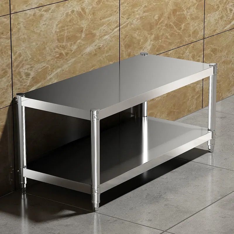 一立不锈钢两层货架子厨房置物架落地二层微波炉收纳架烤箱整理架多层