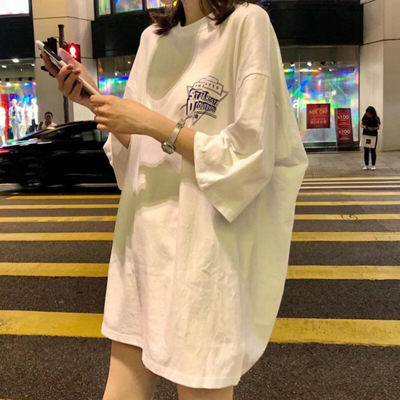 下身失踪白色短袖t恤女学生韩版宽松bf风棉ins潮人港味甜辣上衣 cm108