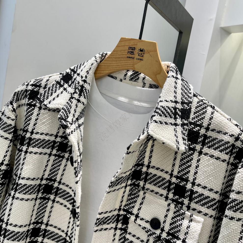 北木先生服饰春款潮流时尚经典格子衬衫外套白色m建议120斤以内