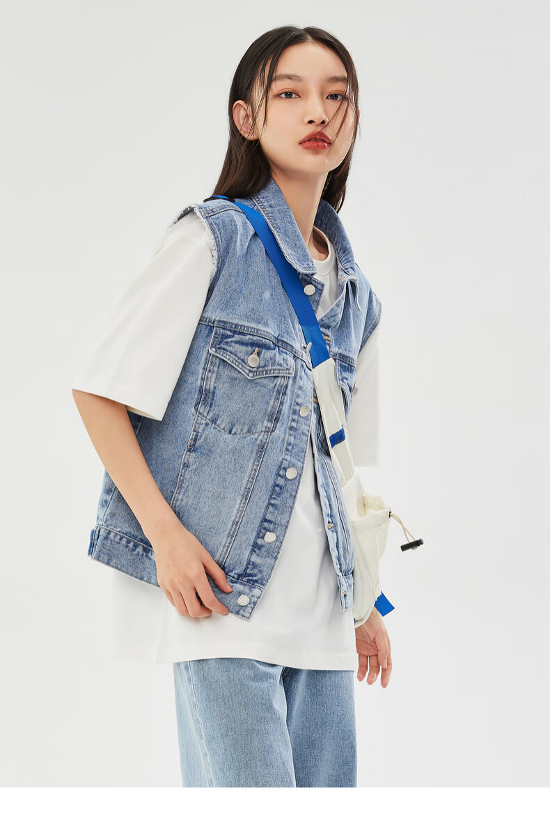 spao女装2022年春季新款简约个性街头舒适时尚牛仔休闲宽松马甲 牛仔