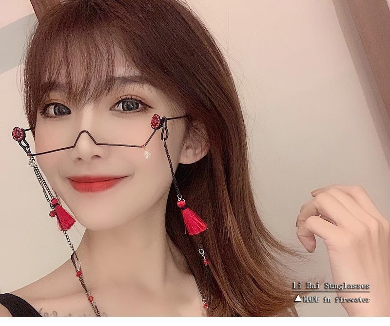 靓女街眼镜装饰链子半框眼镜女带链子下半框水滴装饰眼镜架眼镜框眼饰
