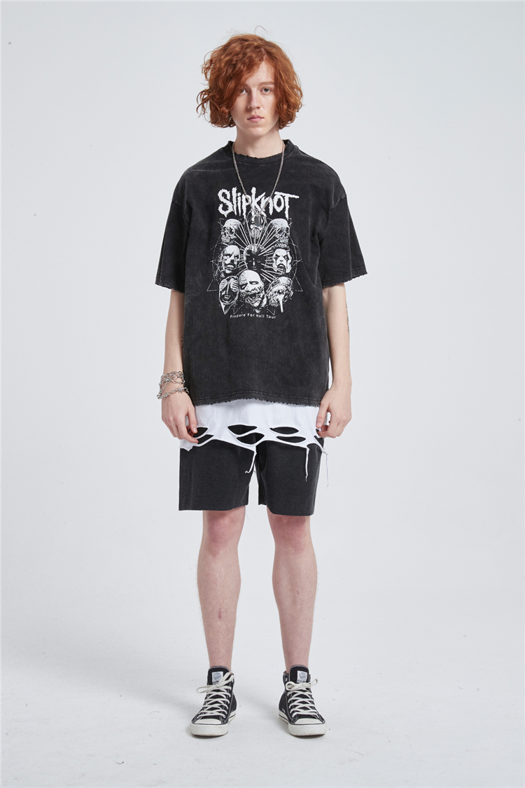 metallica短袖t恤欧美高街 重金属摇滚乐队活结水洗做旧朋克丧潮牌风