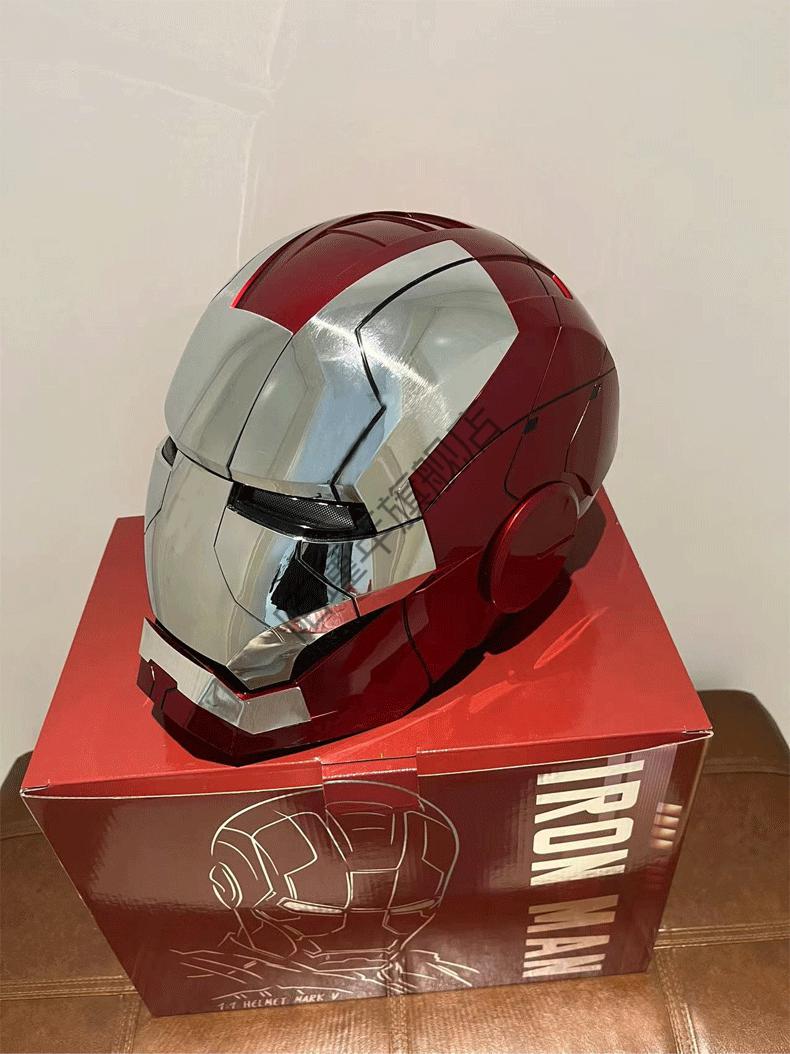 贾维斯智能侠头盔 现货autoking钢铁侠mk5头盔1:1中英双语语音变形