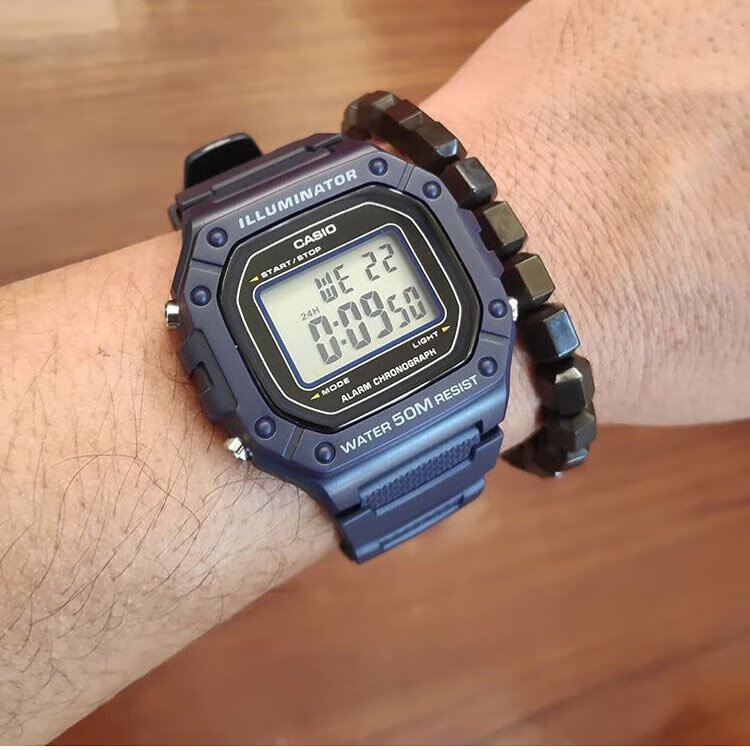 casio卡西欧经典休闲运动防水数显方块学生手表w-218h-1a/3a/4b2 w