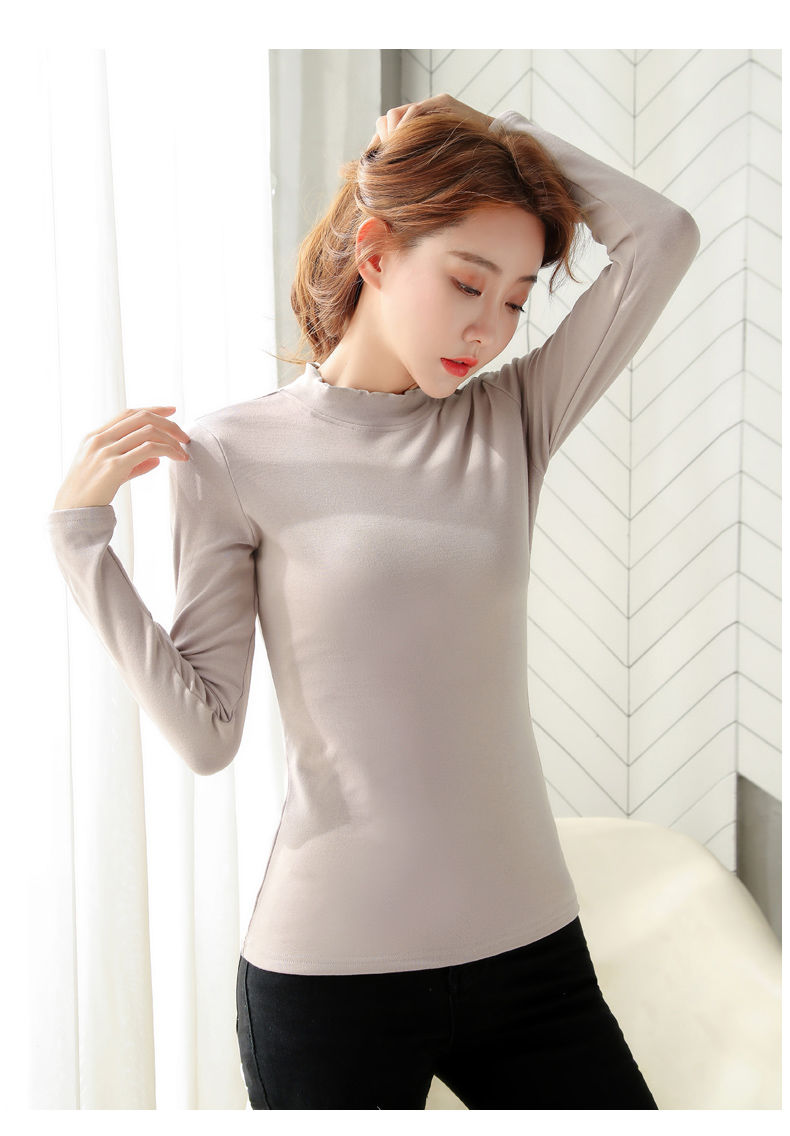半高领打底衫女内搭春秋冬长袖t恤中领秋衣洋气磨毛百搭上衣服潮sn