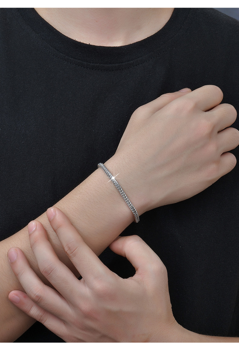 520礼物迎彩钻铂金手链男pt950时尚白金龙骨手链潮酷男士手饰白金男士