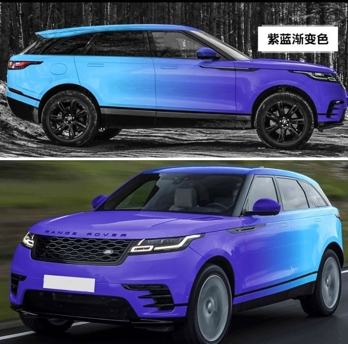 改色膜全车汽车贴膜进口彩绘双色渐变车膜樱花粉改色贴膜个性定制黑