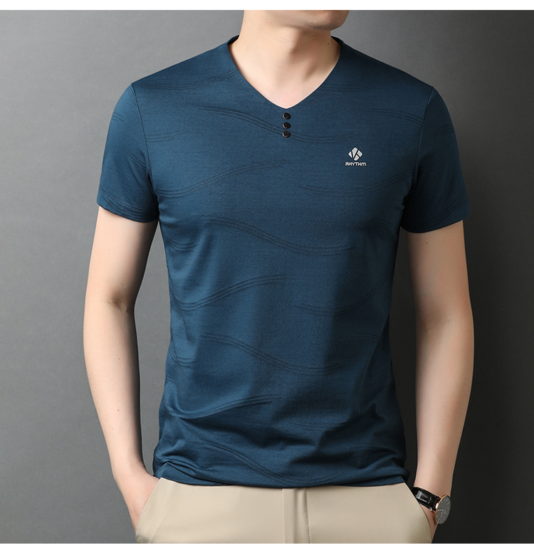 rmrz轻奢品牌高档t恤男夏季新款男士短袖t恤衫中青年男士t恤v领打底衫