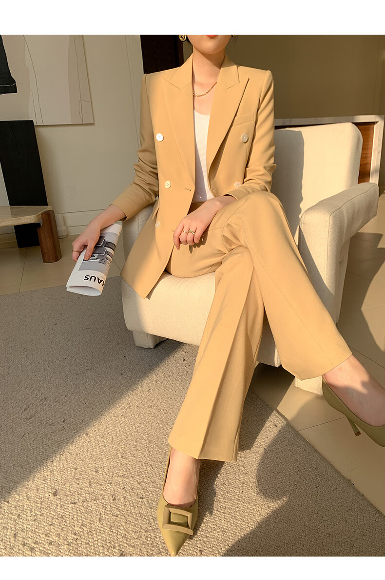 女春春季时尚气质女神范职业ol正装高级感休闲西服杏黄色西装套装s